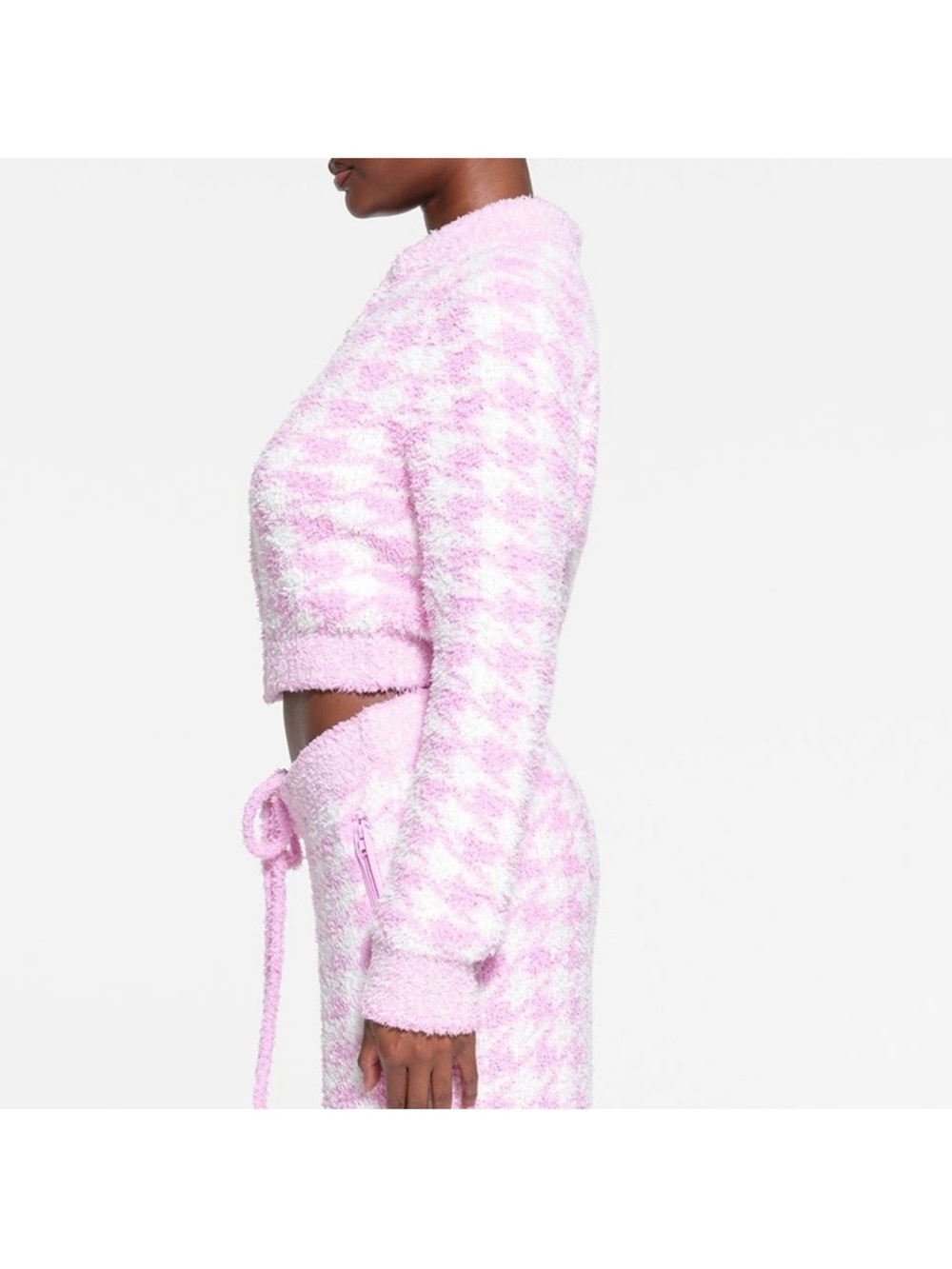 NWT Skims Cozy Knit Zip Up in Petal Houndstooth - Picture 7 of 9